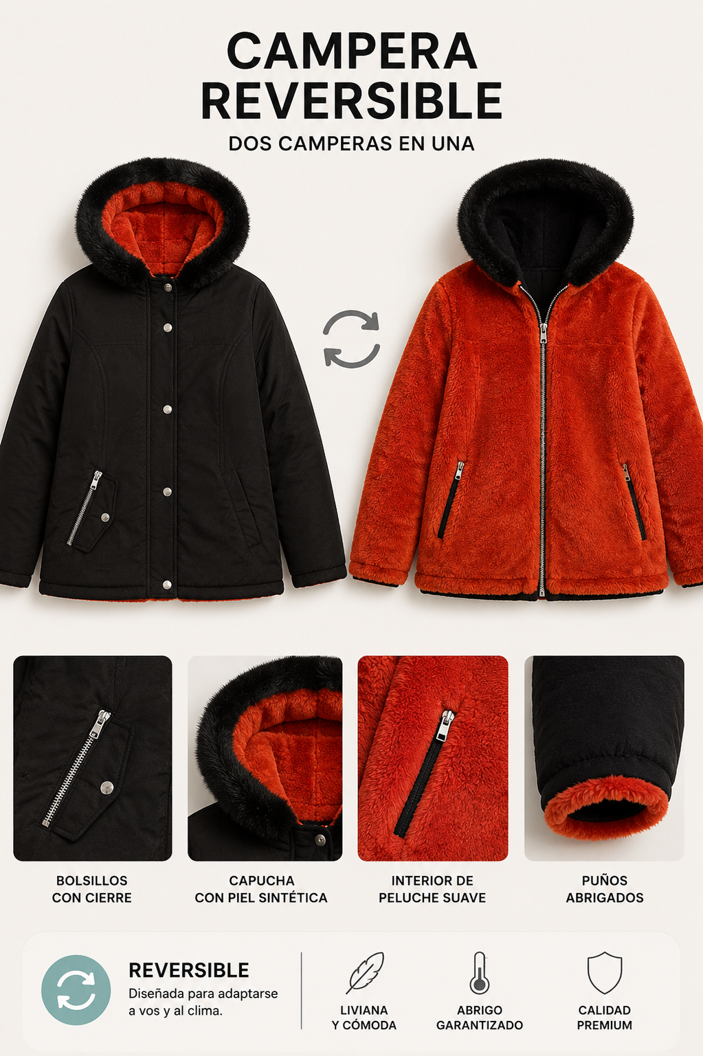 Parka Reversible Premium 2 en 1 | Dos Looks en Una Sola Campera