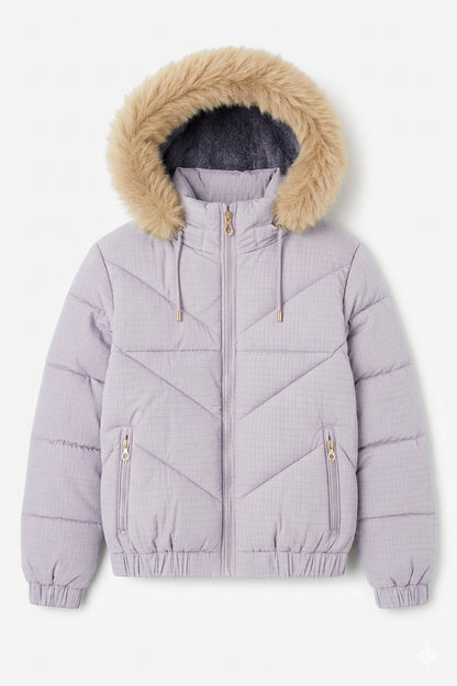 Campera Puffer Premium Mujer con Capucha de Pelo e Interior Soft