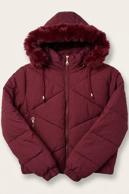 Campera Puffer Premium Mujer con Capucha de Pelo e Interior Soft